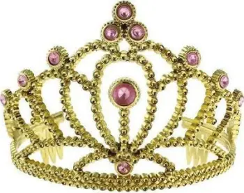 Diademë princeshe Princess Diadem With Pink Pearls, plastikë e lehtë, gurë rozë, ngjyrë ari