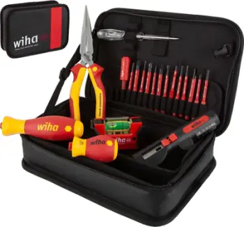 Set veglash elektrikisti Wiha 45418, 21 pjesë, çantë funksionale, i kuq e verdhë