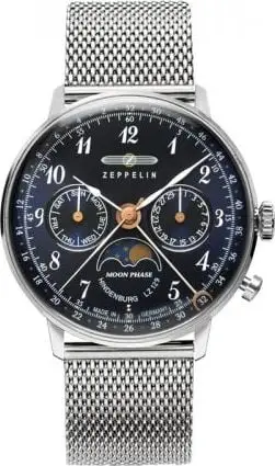 Ora për femra Zeppelin Hindenburg LZ129 7037M-3, 36mm, Moon Phase, argjendi