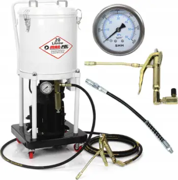 Pajisje elektrike për lubrifikim Mar-Pol 20L, motor 1.5kW, set 110 niple yndyre, e bardhë
