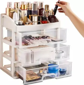 Organizues plastik SOULIMA, 3 sirtarë transparentë, 27x23.5cm, ngjyrë qumështi