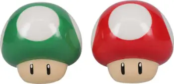 Set kripore e piperos Super Mario Mushroom Power Ups, qeramikë, 2 copë, jeshile dhe e kuqe