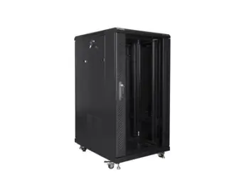 Kabinet rack 19" Lanberg FF01, 22U, 600x800, derë xhami, i zi