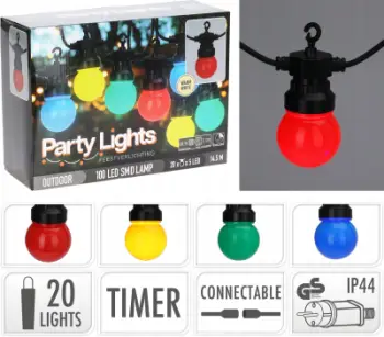 Dritë dekorative Party Lights, 20 LED, 14.5m, shumëngjyrëshe