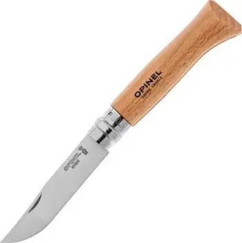 Thikë palosëse Opinel Nr. 08, teh çelik inox, dorezë dru ahu, natyrale