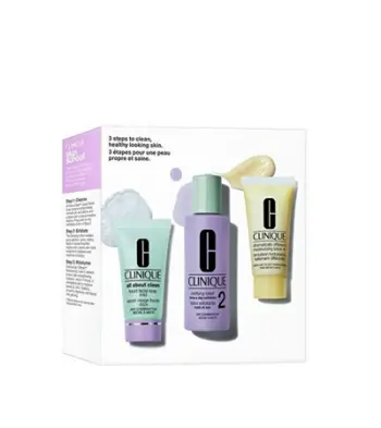 Set kujdesi ndaj lëkurës Clinique 3 Steps to Clean - sapun i lëngshëm i fytyrës 30 ml + tonik Clarifying Lotion 2 60 ml + emulsion Dramatically Different 30 ml
