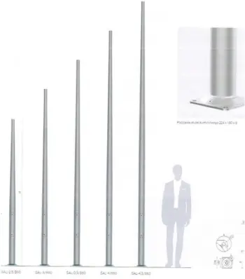Shtyllë ndriçimi alumini SAL-6, 6m, anodizuar, ngjyrë inoks
