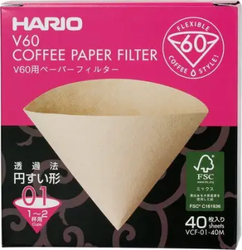 Filtra letre për kafe Hario Misarashi V60 01, konikë, 40 copë, kafe