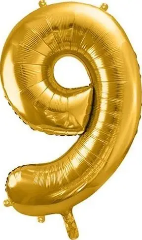 Balon foli metalik PartyDeco numri 9, 86cm, ngjyrë ari