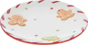 Pjatë dekorative Christmas Gingerbread, qeramike, 16 cm, e bardhë me të kuqe