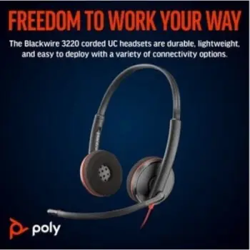 Kufje me mikrofon Poly Blackwire 3220, stereo, USB, të zeza