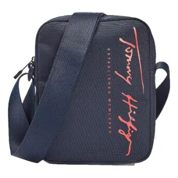 Çantë krahu Tommy Hilfiger Th Signature Mini Reporter AM0AM06393, me rrip të rregullueshëm, e kaltër navy