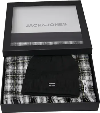 Set për meshkuj Jack&Jones, shall + kapele, i zi/bardhë