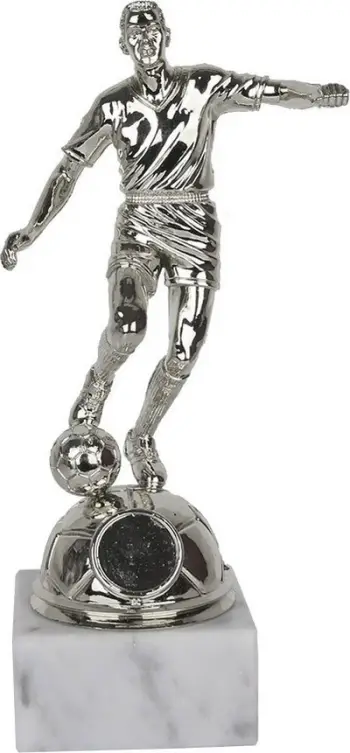 Trofe futbolli Compressed Digit, statujë lojtari, bazë mermeri, argjendtë