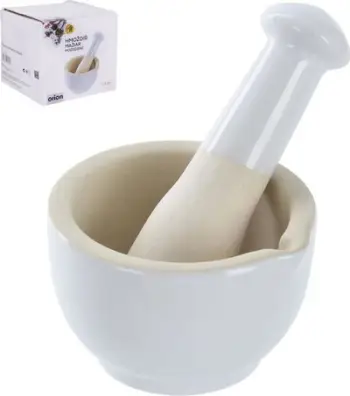 Havan kuzhine i përparmë, sipërfaqe e papolishuar, për erëza dhe pesto, gri