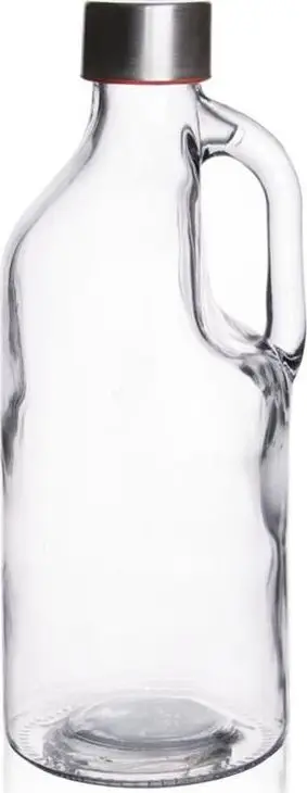 Shishe qelqi me dorezë, kapak metalik, transparente