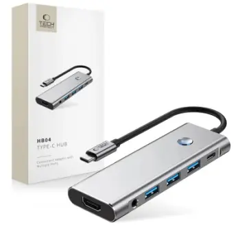 Hub USB-C Tech-Protect HB04, 9 në 1, HDMI 4K 60Hz, 100W, argjendtë