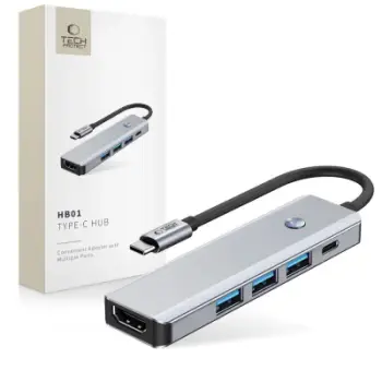 Hub USB-C Tech-Protect HB01 5 në 1, HDMI 4K 60Hz, PD 100W, gri argjendtë