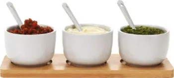 Set pjatancash për salca Excellent Houseware, 3 pjesë, me lugë dhe dërrasë bambuje