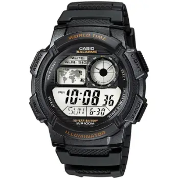 Ora dore Casio AE1000W 1A World Time, digjitale, rezistente ndaj ujit 100m, e zezë