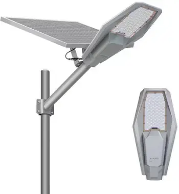 Llambë rruge solare LED 480W, panel 50W, me sensor lëvizjeje, gri