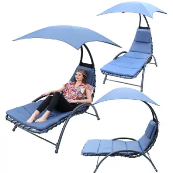 Karrige lezhnore kopshti Saska Garden BERGAMO, me ombrellë, kapacitet 150kg, blu e errët