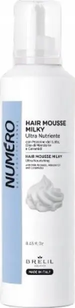 Shkumë flokësh Brelil Numero Milky Ultra Nourishing, ushqyese, 250ml, e bardhë