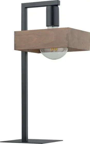 Lampë tavoline Sigma Robin 50251, sokëll E27, metal dhe dru, e zezë