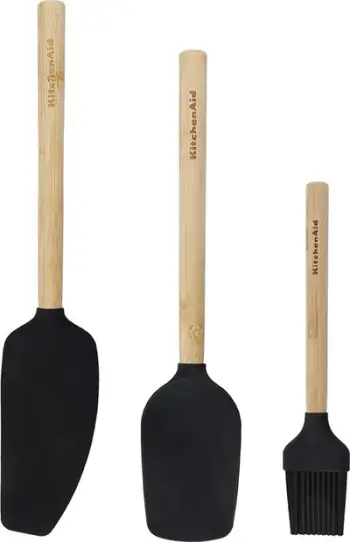Set mjetesh pjekjeje KitchenAid 3 pjesë, bambu, silikoni, të zeza