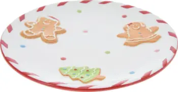Pjatë qeramike Christmas Gingerbread, 22 cm, motiv festash, e bardhë e kuqe