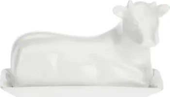 Enë gjalpi porcelani, formë lope, e bardhë