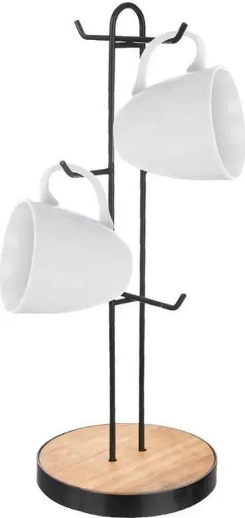 Stendë filxhanësh Orion Metal Mug Stand, 40x15.5cm, metal dhe dru, e zezë
