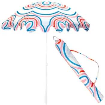 Çadër plazhi Merkandi Classic, diametër 160cm, me skaje të valëzuara, shumëngjyrëshe
