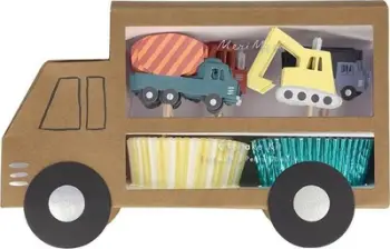 Set cupcake Meri Meri Construction, 24 mbështjellëse, dekorime kantieri, shumëngjyrësh