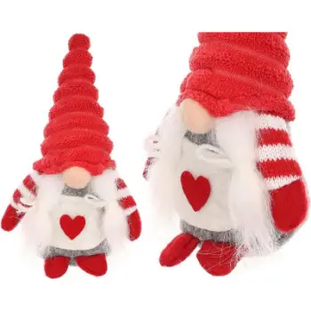 Figurë dekorative Krishtlindjesh Saska Christmas Gnome, 15cm, pelush, e kuqe e bardhë