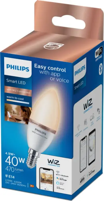 Llambë smart LED Philips Candle C37, E14, 4.9W 470 lm, dritë e bardhë