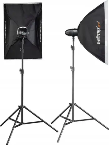 Set ndriçimi studio Mantona Pro Newcomer 300 II Double, me 2 blicë, me softbox, i zi