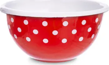 Tas çeliku emaluar Retro, i qëndrueshëm, me pika, i kuq