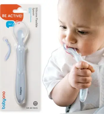 Lugë silikoni për bebe BabyOno Flexible, 6m+, blu