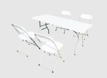 Set tavolinë me karrige Heinner, palosëse, çelik dhe plastikë HDPE, e bardhë