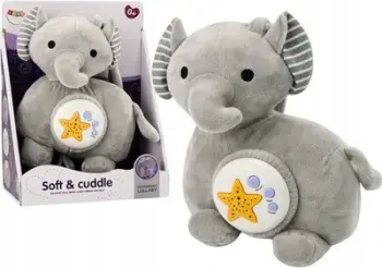 Lodër pelushi me projektor LEAN Toys Elephant, 30 cm, gri