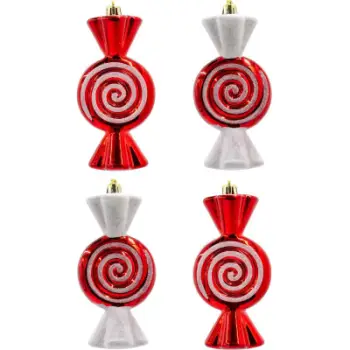 Ornamente Krishtlindjesh Edelman Candy, set 4 copë, 12.5cm, të kuqe e bardha