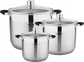 Set tenxhere inoksi Zilner ZL-7361, 3 copë, 5.6L 7.2L 9L, argjendtë
