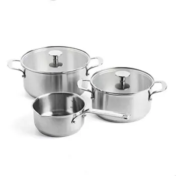 Set tenxoresh KitchenAid Inox, 5 pjesë, me kapakë qelqi, çelik inox argjendtë
