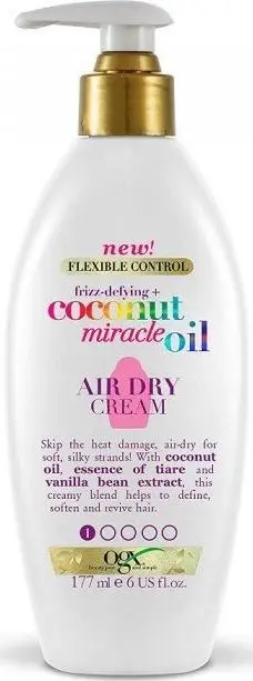 Krem flokësh OGX Coconut Miracle Oil Air Dry, kundër elektricitetit, 177ml, i bardhë