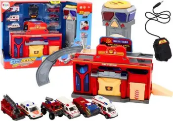 Set lodrash Leantoys Fire Brigade, 6 automjete zjarrfikëse, e kuqe