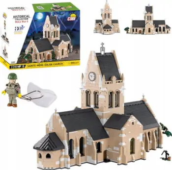 Set ndërtimi COBI Historical Collection WWII Sainte-Mère-Église Church, model kishë, edicion koleksionues, shumëngjyrësh