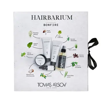 Set për flokë Tomas Arsov Hairbarium Bonfire, shampo 250 ml + balsam 250 ml + maskë 100 ml + vaj marula 50 ml + lëng me keratinë 200 ml