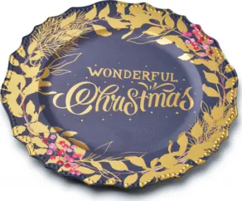 Pjatë dekorative Mondex Blanche Festive Underplate, polipropilen, motiv Krishtlindjesh, blu e artë
