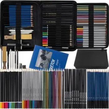 Set skicimi Artina, 74 pjesë, lapsa dhe qymyr, shumëngjyrësh